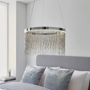 Zanita Chrome with Silver Waterfall Effect Modern 1 Light Colour Changing LED Ceiling Pendant