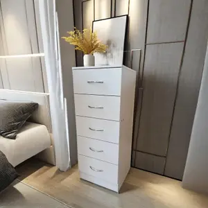 Tall chest of 5 drawers White Bedroom furniture