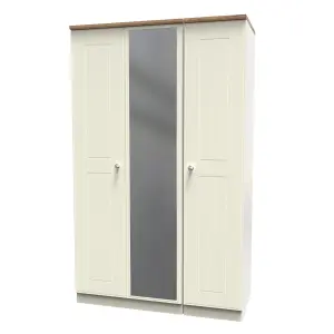 Albert Triple Mirror Wardrobe in Cream Ash & Oak (Ready Assembled)