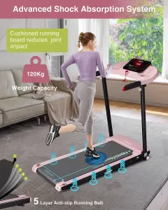 REKA Fitness Pink Home Motorised Treadmill, FitShow APP, Walk / Run, 12kph