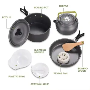 9Pcs Portable Cookware Set Picnic Pot Pan Cooking Kits Outdoor for Camping Travel