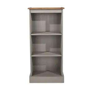 Premium Corona Grey Wax Narrow Bookcase with Antique Wax Top