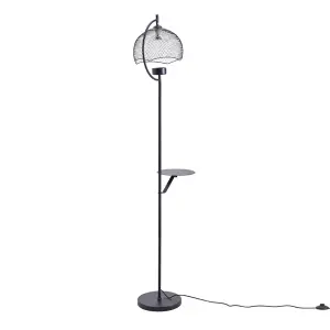 Industrial Metal Light 1-Light GU10 Floor Lamp with Tray, Black