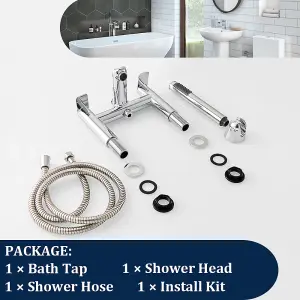 BATHWEST Bathroom Double Handle Mixer Monobloc Tap with Handheld Shower Head Chrome