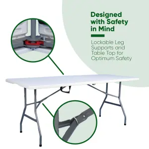 Outdoor FOLDING Table 6FT/180cm Large with Carry Handle - Heavy Duty Table for a Party, Camping, Catering & Picnic