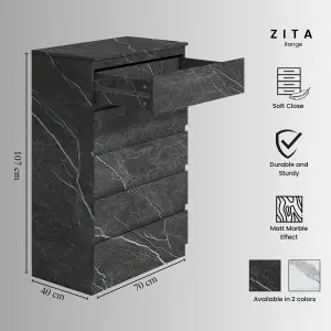 ZITA - 5 Drawer Chest of Drawers in Matt Charcoal Grey Marble Effect