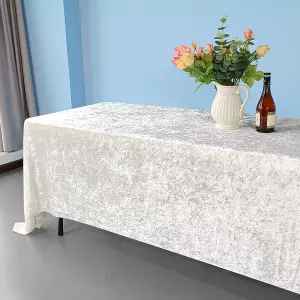 Diamond Velvet Rectangle Tablecloth, Ivory , 90 Inch x 156 Inch