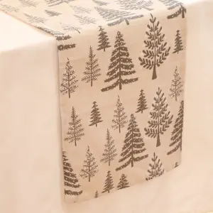 Grey Tree Print Cotton Christmas Dining Table Decoration Table Runner Table Cloth 220cm