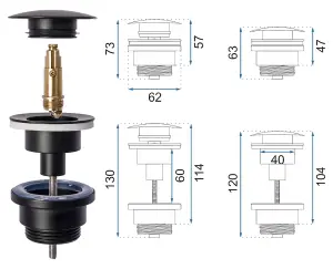 Rea Universal Black Powder Coated Waste Bottle Basin Trap + Click-Clack Sink Drain