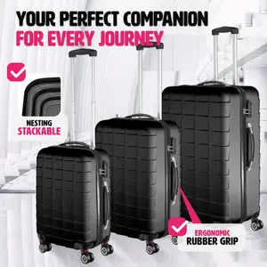 Suitcase Set - 3 hard-shell suitcases with telescopic handle, removable wheels - black