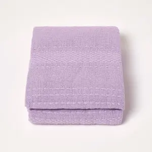 Homescapes Kashi Lilac Cotton Throw with Tassels 225 x 255 cm