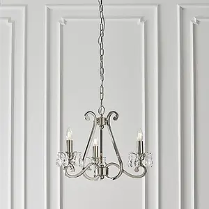 Luminosa Oksana 3 Light Multi Arm Ceiling Pendant Chandelier Polished Nickel, E14