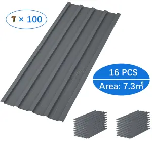 Birchtree 16PCS Galvanized Metal Roof Sheets Panels Corrugated Roofing Garage Shed Grey