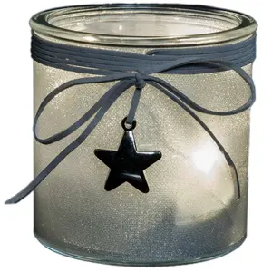 Battery Operated Glass Lantern Grey / 15cm H x 12.5cm W x 12.5cm D