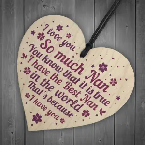 Red Ocean Love You Nan Gift For Christmas Birthday Wooden Heart Grandparent Gift Keepsake Plaque