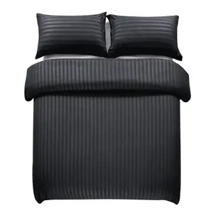 Microfiber Striped Duvet Cover Set with Pillowcases Black / Double Duvet Cover + 2 Standard Pillowcases