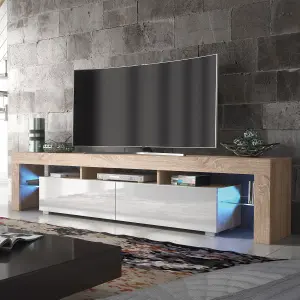 Nova TV Unit 200cm Oak and White High Gloss Doors with LED Lighting - Creative Furniture