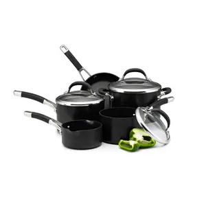 Circulon Premier Professional Black Round Aluminium Non-Stick Pots and Pans Set Pack of 5