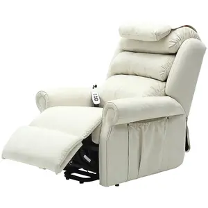 Dual Motor Rise and Recline Armchair - Waterfall Pillow - Cream Suedette Fabric