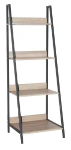 Ladder Bookcase Home Office unit with oak effect and grey metal frames