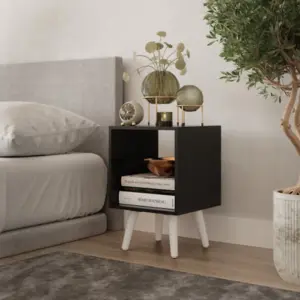 URBNLIVING 30cm Height Cube Black Wooden Storage Cube Bookcase Scandinavian Style White Legs Living Room Bedroom