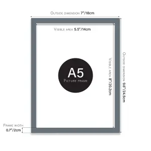 A5 Grey Picture Frame Fits A5 (14.8 x 21cm - 5.8 x 8.3in) Poster, Photo, Artwork, or Print.