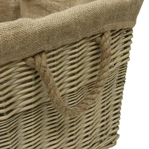 JVL Antiques Wash Canvas Lined Rectangle Log Basket with Rope Handles