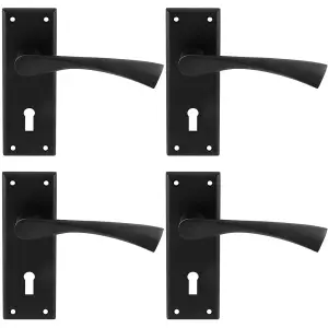 4 PACK - PAIR Angular Lever on Lock Backplate Door Handle 150 x 50mm Matt Black