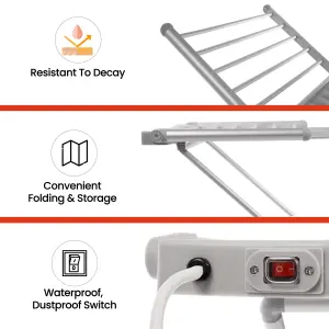 Indoor Electric Heated Clothes Airer Laundry Clothes Dryer Foldable Winged Rails