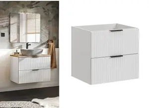 Bathroom Vanity Unit 600mm Ribbed Textured White Modern Wall Hung Floating Drawer Cabinet Adel