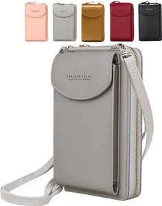 VDSOW Crossbody Phone Bag For Women, Leather Ladies Cross Body Handbags Waterproof Mobile Phone Pouch With Long Strap Zips Card Slots, Small