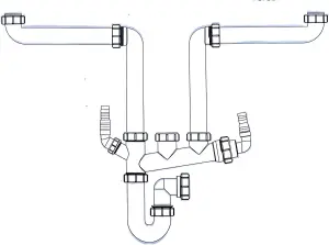 Multi-Fit 2 Bowl Sink Waste Kit Space Saving - 1.1/2" 40mm Double Bowl P Trap Kit with Washing Machine Splitters. FREE DELIVERY
