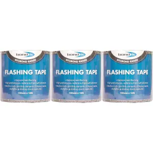 Bond It Flashing Tape 150mm x 10Metres, Black, BDF004 (Pack of 3)