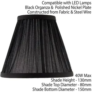 6" Luxury Round Tapered Lamp Shade Black Pleated Organza Modern Elegant Drum