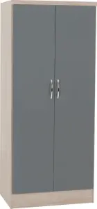 Nevada 2 Door All Hanging Wardrobe in Grey Gloss and Light Oak Effect Veneer