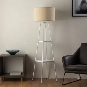 Triton Tripod Shelved Gloss White Floor lamp