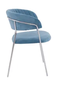 Blue Channel Chrome Finish Dining chair,Mid-century Lounge Chair, Kitchen Chair, Curved Backrest Armchair