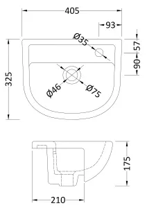 Round Ceramics Semi Recessed 1 Tap Hole Basin (Tap Not Included), 400mm - Balterley