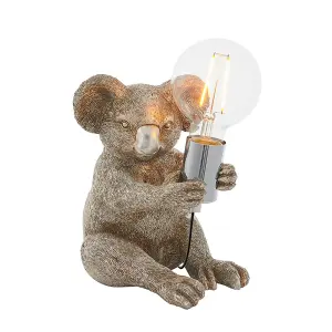 Vintage Silver Koala Table Light - Resin Figure - Chrome Plated Lamp Holder