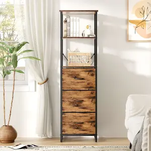 Tall Wooden Storage Cabinet with 3 Drawers and Open Shelves