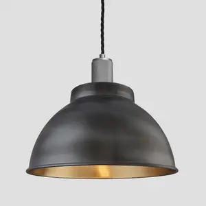 Industville Knurled Dome Pendant, 13 Inch, Pewter & Brass, Pewter Holder