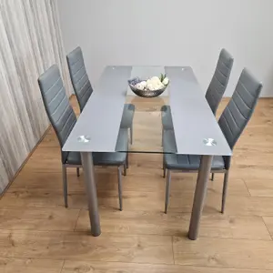 Dining Table With 4 Chairs Glass Grey Kitchen Dining Table and 4 Grey Leather Chairs Furniture Kosy Koala