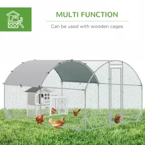 PawHut Walk-In Chicken Run Galvanised Chicken Coop w/ Cover 2.8 x 3.8 x 2m