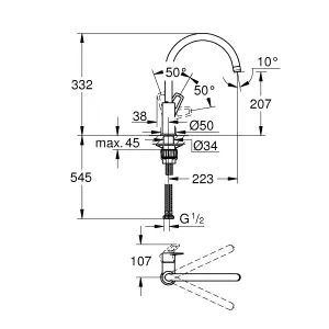 Grohe Start loop Chrome effect Kitchen Deck Tap