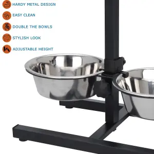 Pet Dog Bowls 2 Stainless Steel Adjustable Height Stand Food Water Bowls Feeding Kitchen Accessories