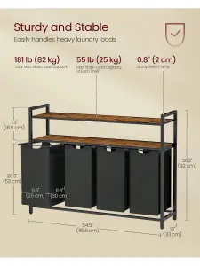 VASAGLE Laundry Basket, Laundry Hamper With 4 Pull-Out And Removable Laundry Bags, 2 Shelves, 40 L Capacity Per Bag