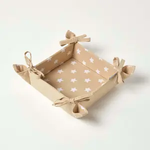 Homescapes Beige Stars Reversible Bread Basket