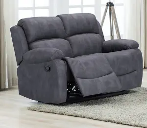 Alaska Grey Suede Fabric Sofa Suite Manual Reclining Sofa Set 3 + 2 Seater Sofas High Back