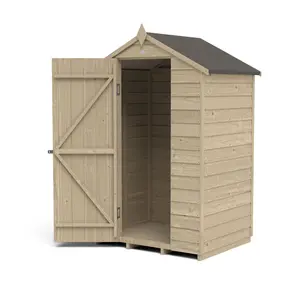 Forest Garden Overlap 4x3 ft Apex Wooden Pressure treated Shed with floor (Base included) - Assembly service included