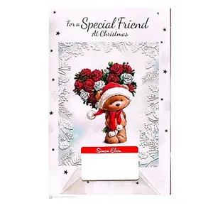 Simon Elvin Special Friend Teddy Bear Christmas Card (Pack of 6) White/Red (One Size)